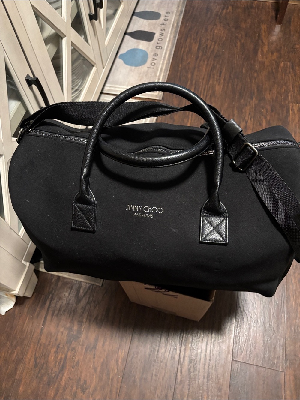 Jimmy Choo Black Canvas Duffel Bag with Leather Handles- pre loved- check co